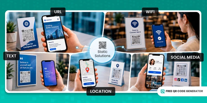 Different QR code solutions in static form Static QR code solutions